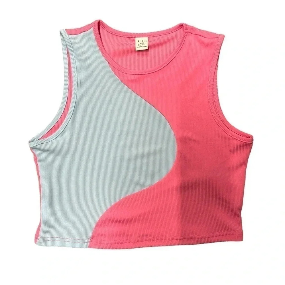 NWOT SHEIN Two Toned Girls Tank Top Ribbed 11-12Y Blue/Pink
